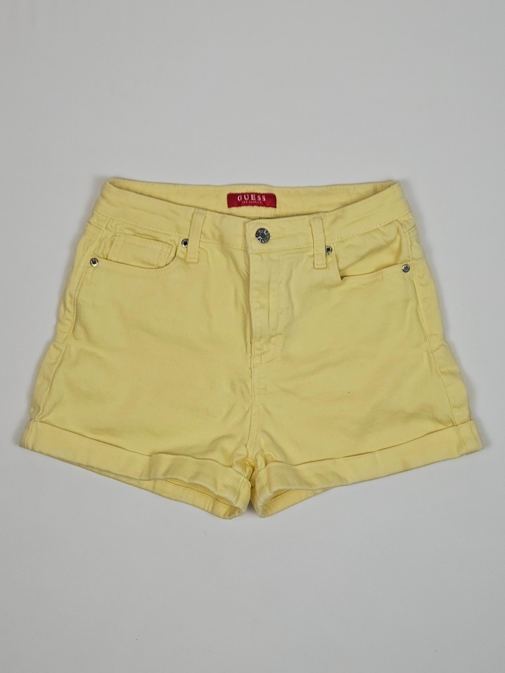 Guess Yellow Denim Shorts Size 27 Cuffed Stretch Summer Shorts